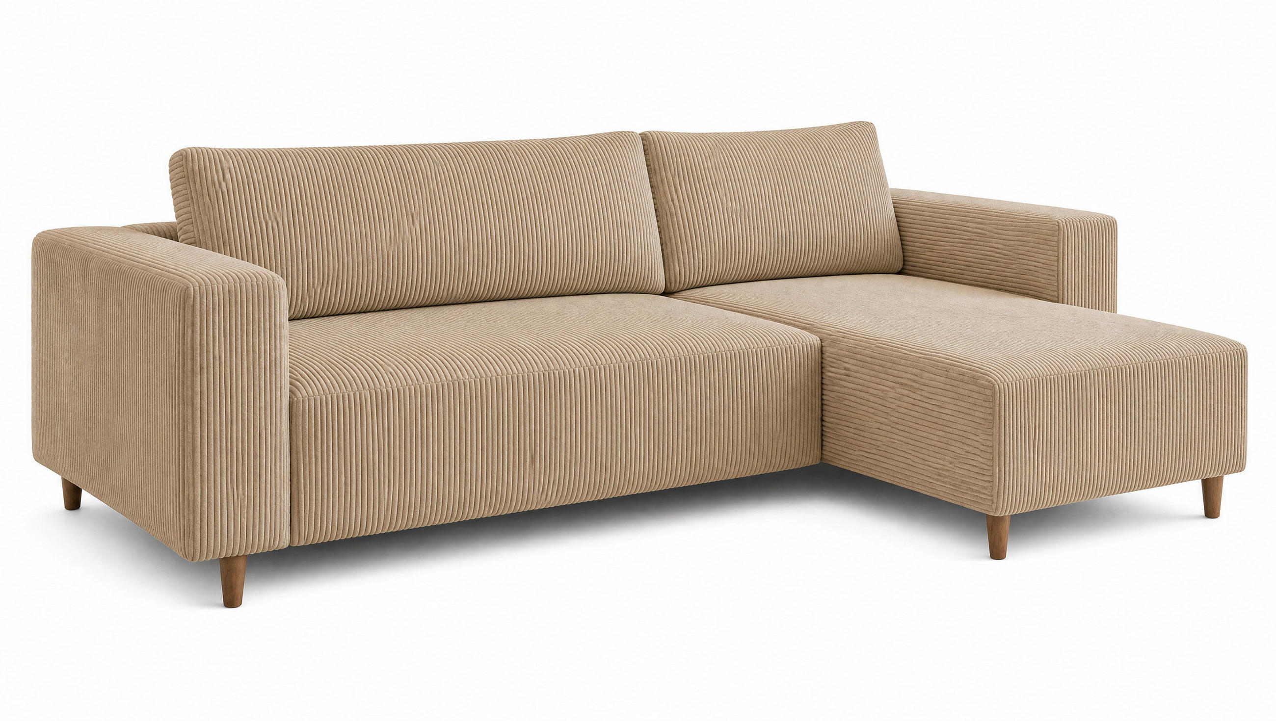 ECKSOFA mit Schlaffunktion und Bettkasten Rio, Ecksofa Cordstoff Beige, Ottomane Universal, 249x142 cm - Beige, Textil (249/142cm) - Marpur