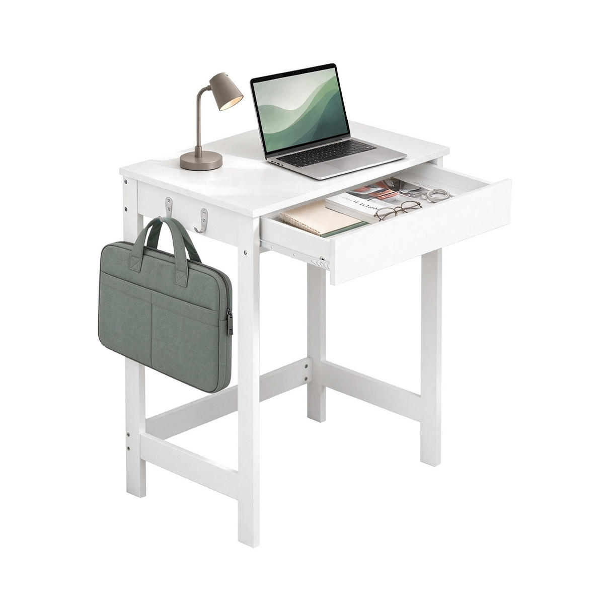 SCHREIBTISCH Weiß, 60 x 77 x 40 cm, mit Schublade und 2 Haken, bis 60 kg, für Homeoffice und Kinderzimmer - Weiß, Holzwerkstoff (40/60/77cm) - SoBuy