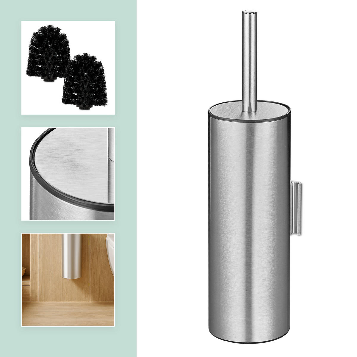 TOALETNA ščetka - srebrne barve, kovina/umetna masa (9/36.5/11cm) - Relaxdays