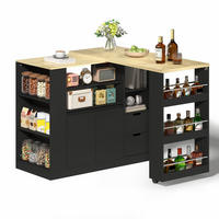 KÜCHENINSEL 115x50x92cm Schwarz mit drehbarer Ausziehplatte & Gewürzregal - Schwarz, Holzwerkstoff (115/92/50cm) - Modfu