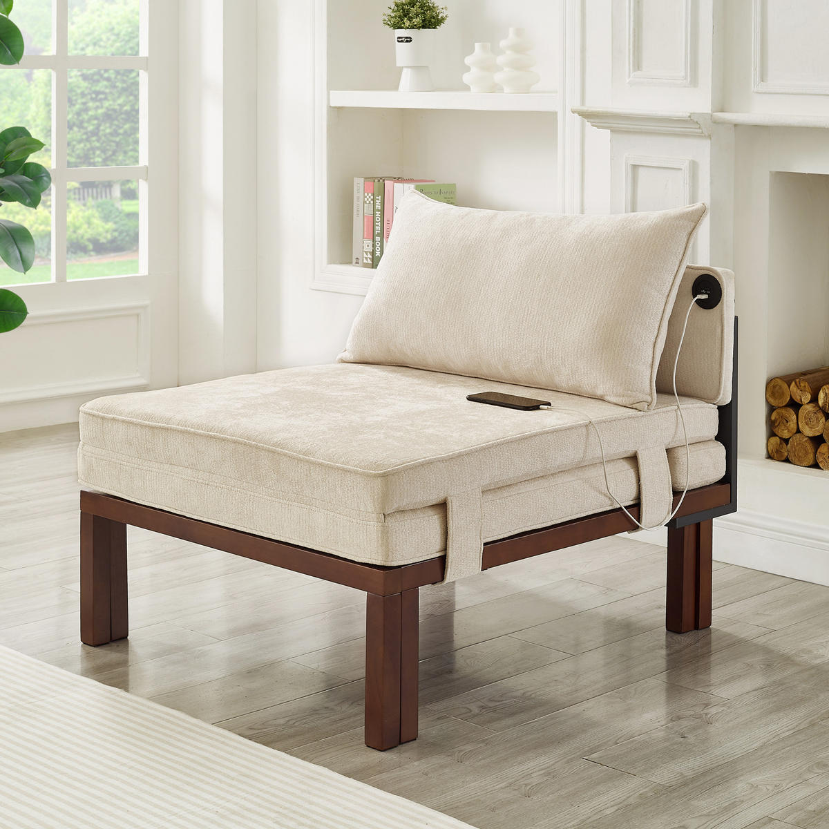 SCHLAFSOFA DE-35087 mit USB-Ladeanschluss Beige - Beige, Holz (82/79/176cm) - ComfortXL