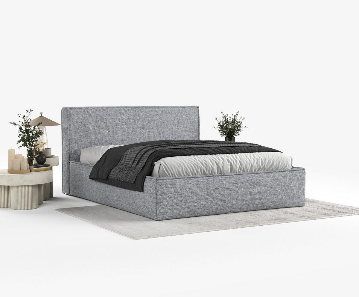 POLSTERBETT Lounge Grau 140/200 cm im Chenille-Stoff - Schwarz/Naturfarben, Holz/Holzwerkstoff (140/200cm) - Maison de Reve