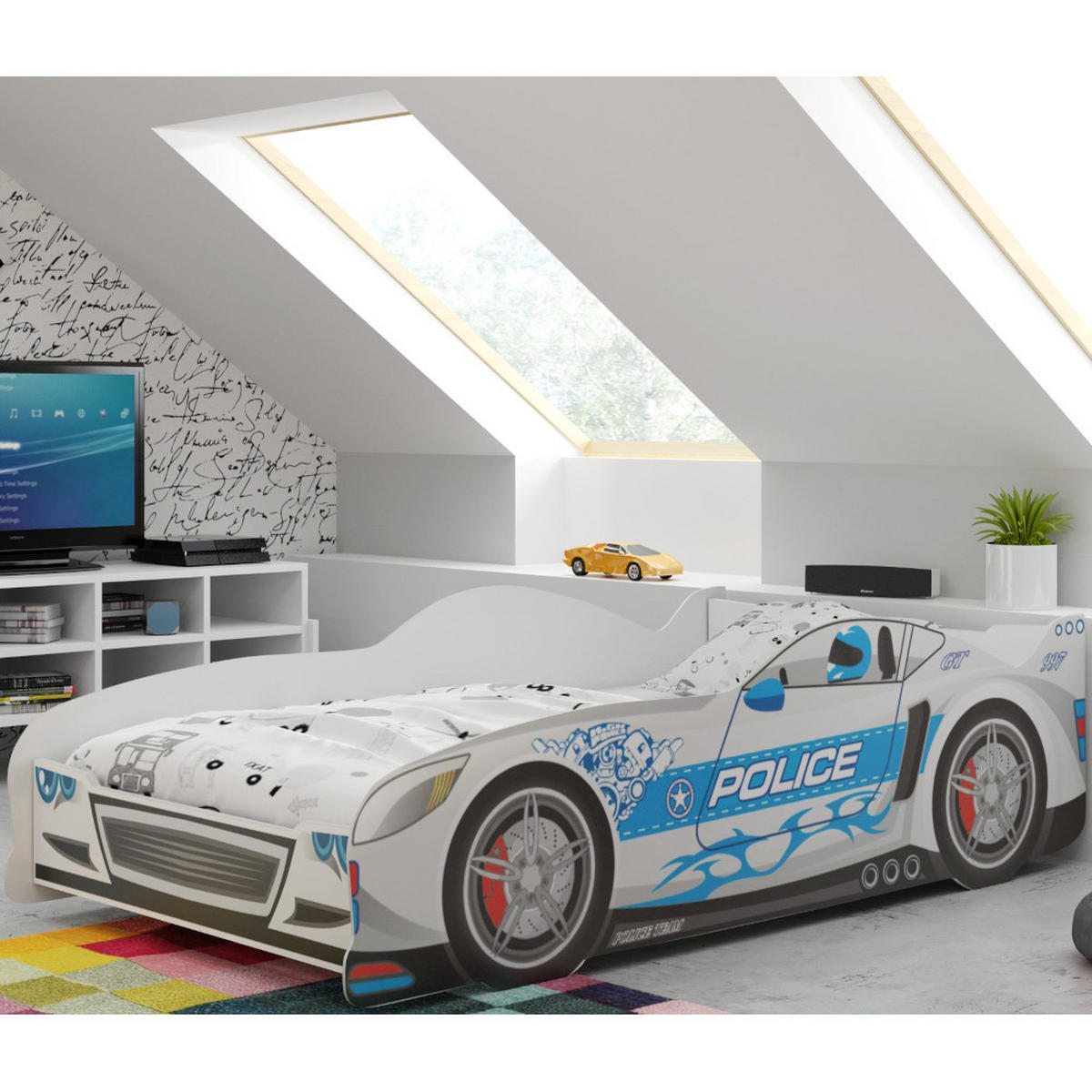 AUTOBETT Kinderbett Cars 160x80cm mit Lattenrost - Silberfarben, Holzwerkstoff (80/160cm) - Interbeds