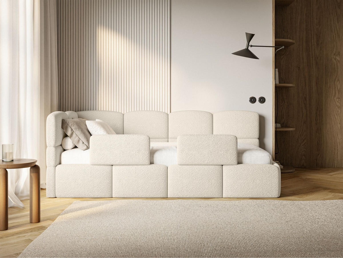 JUGENDBETT Cloudy links mit Matratze und Rausfallschutz Bouclé Hellbeige - Ecru, Kunststoff/Textil (90/200cm) - Selsey
