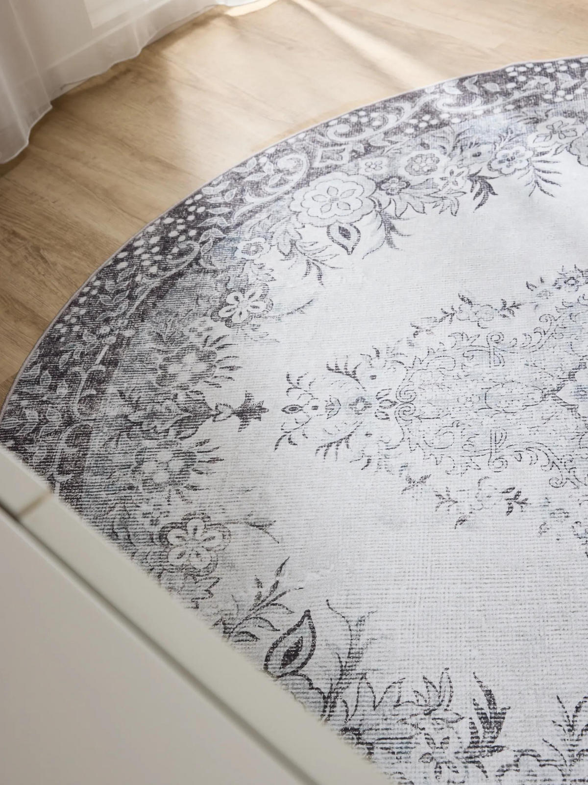 VINTAGE-TEPPICH George waschbar ø 120 cm rund - Schwarz/Grau, Kunststoff (120/120cm) - benuta