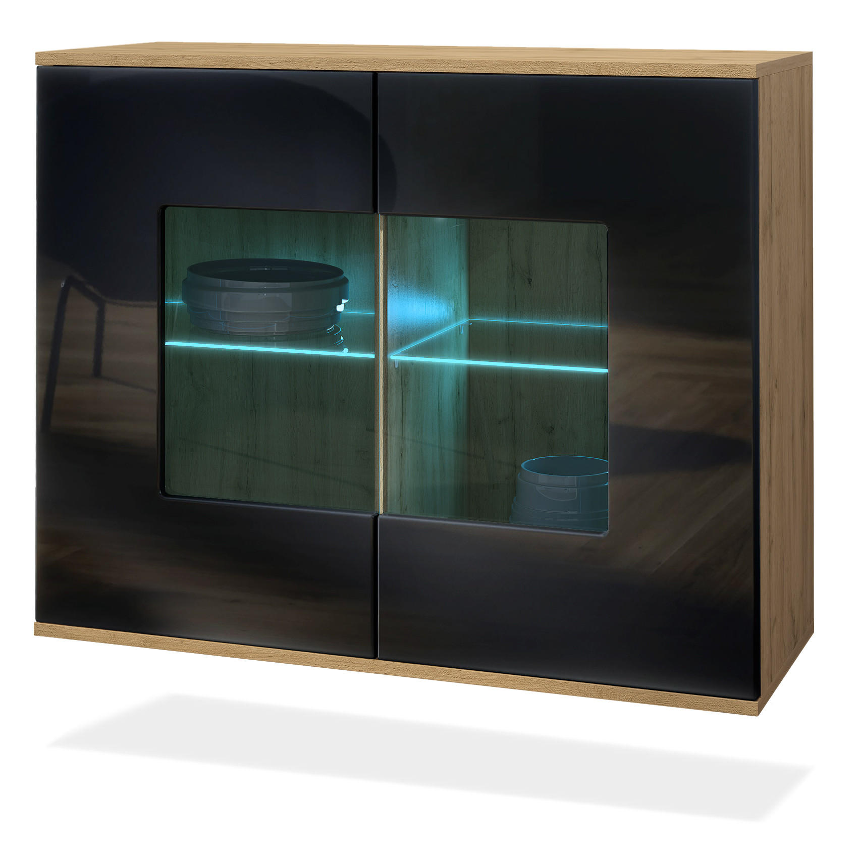 Vladon Kommode Schwarz Hochglanz 92.5x73.5x35 cm