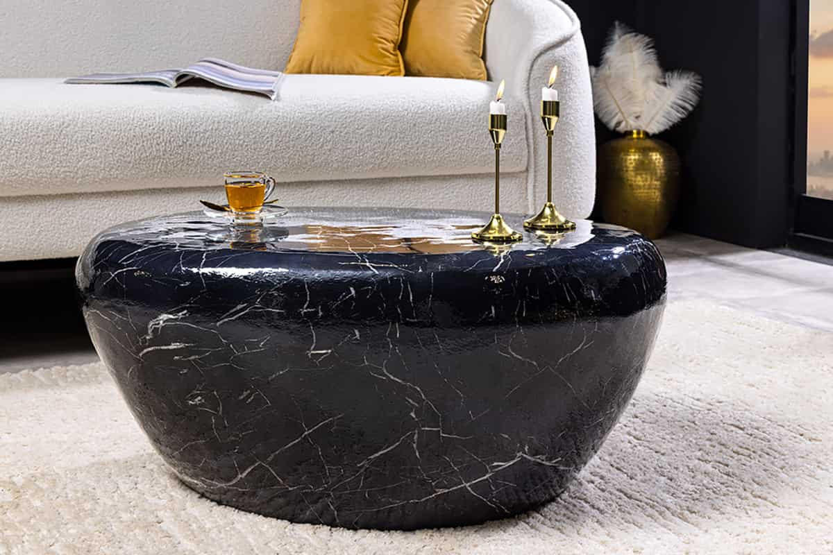 COUCHTISCH STONE Marmor oval Schwarz|Weiß 75cm - Goldfarben/Schwarz, Metall (52/75/34cm) - riess-ambiente