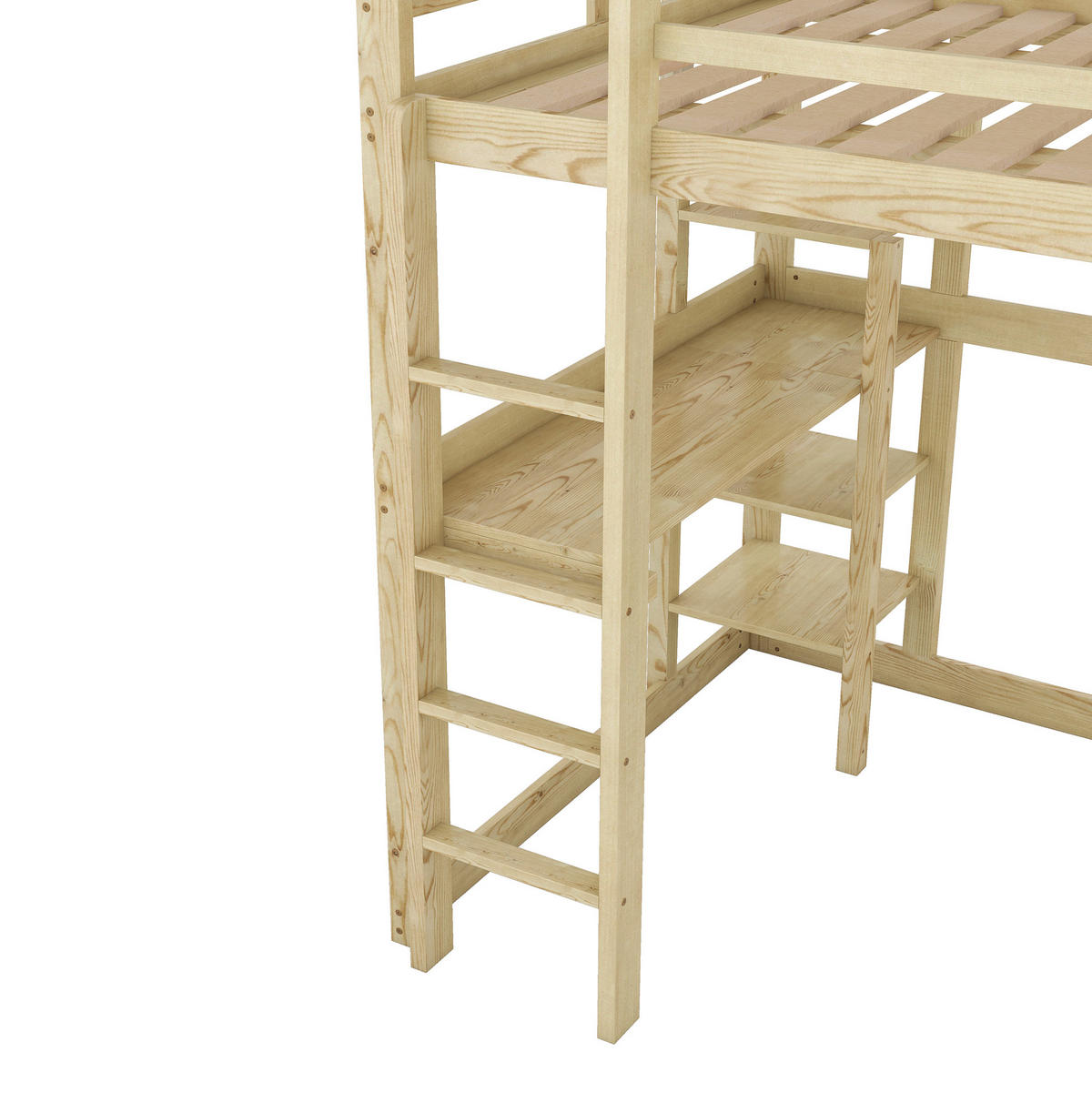 HOCHBETT 140/200 cm aus Kiefernholz mit Schreibtisch und 4 Ablagefächern Natur - Naturfarben, Holz (140/200cm) - Modenvie