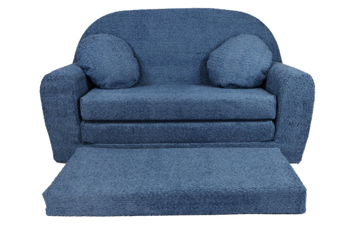 SOFA David - Ausklappbares Kindersofa aus Teddystoff mit Verlängerung - in Blau - Blau, Textil (96/57/48cm) - Fortisline