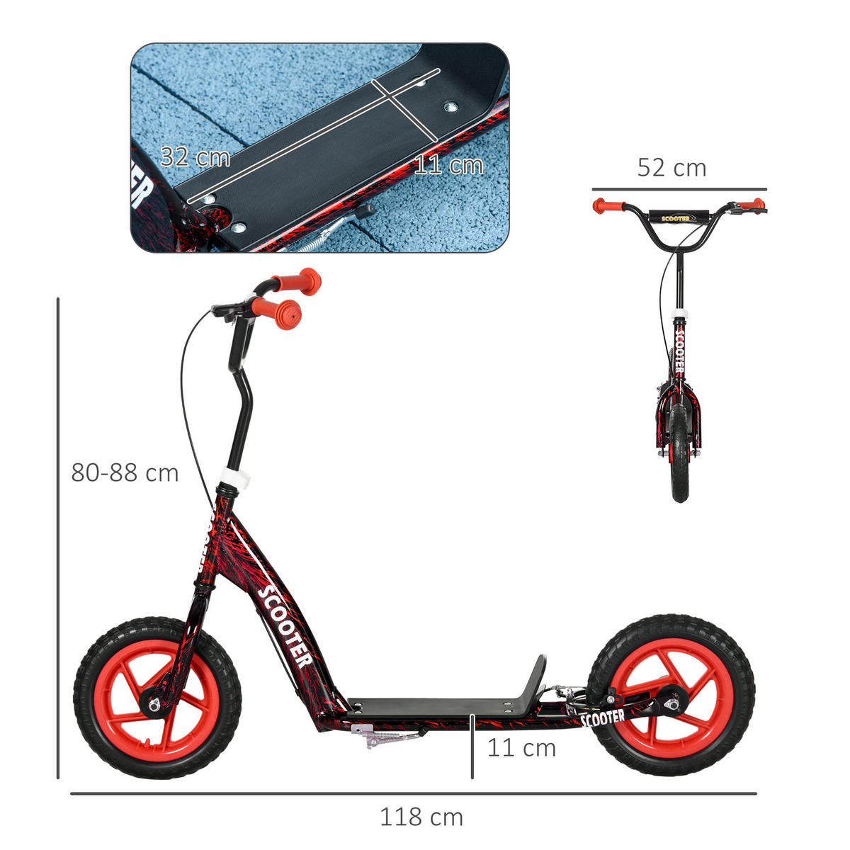 KINDERROLLER Scooter Tretroller mit verstellbarem Lenker, großen Rädern Rot - Rot, Metall (118/52/88cm) - AIYAPLAY