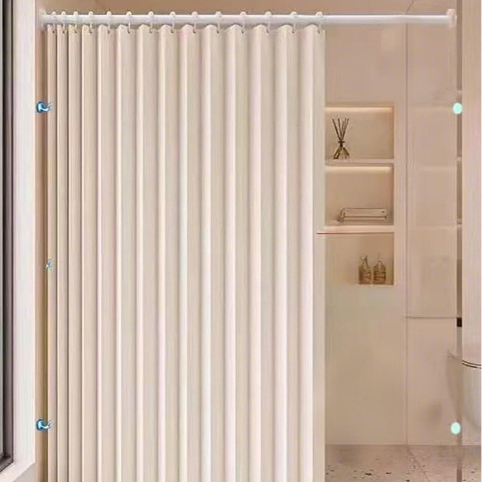 DUSCHVORHANG Beige magnetisch faltbar Leinen wasserdicht schimmelresistent waschbar mit Haken - Beige, Textil (220/200cm) - MCBOSON