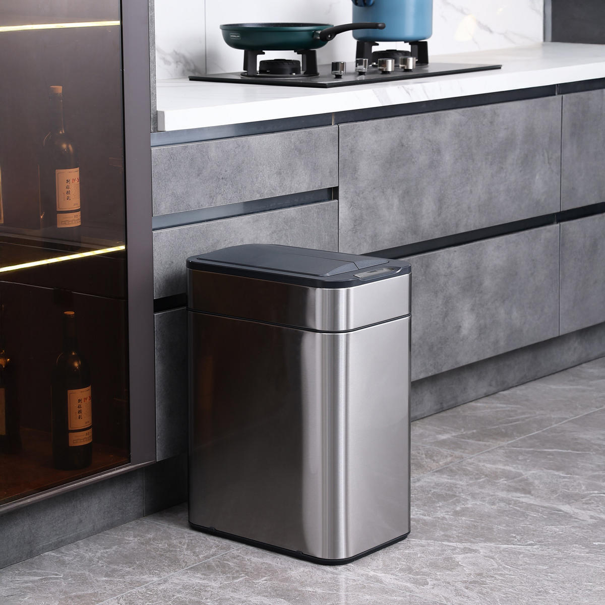 SENSORMÜLLEIMER SE50L Silber - Silberfarben, Metall (27/54.5/40cm) - SVITA