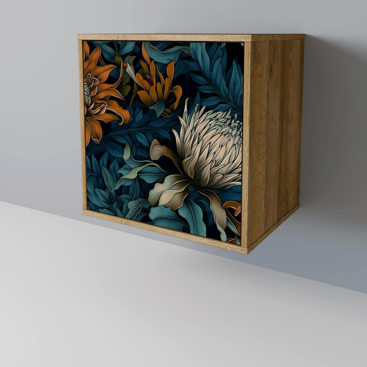 SIDEBOARD MORNING BLOOM, Eichefarben, 57,5x42x72,5 cm, Schwarze Metallfüße - Eichefarben/Multicolor, Holzwerkstoff/Metall (57.5/72.5/42cm) - SpaceRebels