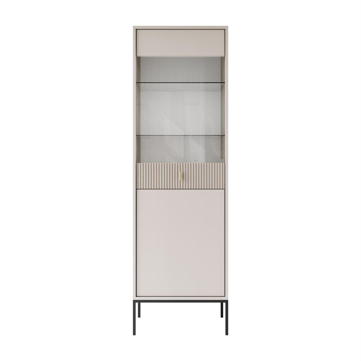 VITRINE MIDNIGHT mit Glastür auf Gestell kaschmir - Kaschmir/Schwarz, Holzwerkstoff (54/175/39cm) - Lookway