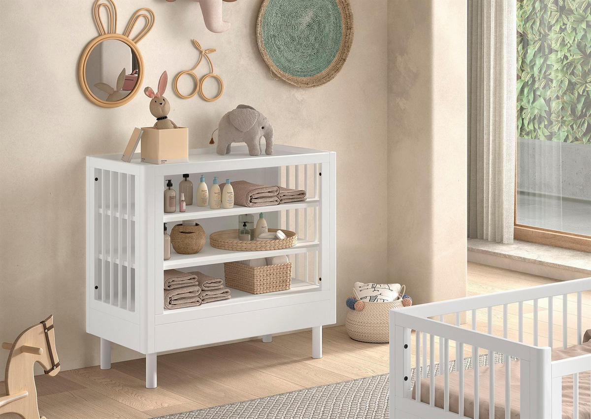 WICKELREGAL Keeley Buche Weiß Holz Babyregal Komfort Stabil Modern - Weiß, Holz (55/95/100cm) - 58aufmkessel