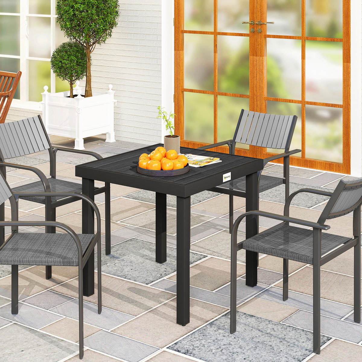GARTENTISCH,QUADRATISCH Holzoptik 78x78cm,schwarz - Schwarz, Metall (78/78/74cm) - Vallsero
