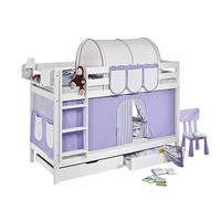 ETAGENBETT JELLE 90x190 cm lila beige gestreift - Hochbett - inkl. Vorhang und 2 Lattenrosten - Weiß, Holz - Lilokids