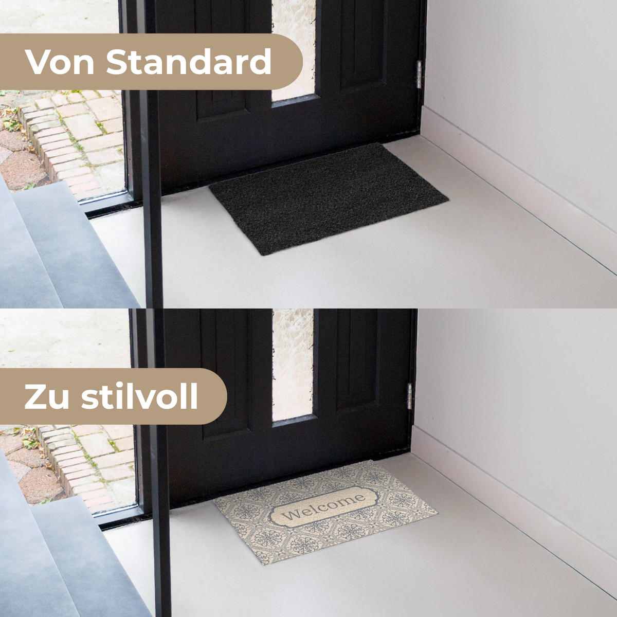 FUSSMATTE Willkommen - Klassisch - Grau 60x40 cm - Beige, Kunststoff (60/0.4cm) - MuchoWow