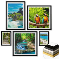 WANDBILDER 5er-Set - 50x50 cm & 20x30 cm & 40x60 cm Schwarzer Rahmen - Strand, Boot, Wasserfälle, Palmen - Schwarz, Kunststoff (40/60cm) - ArtPrintCave