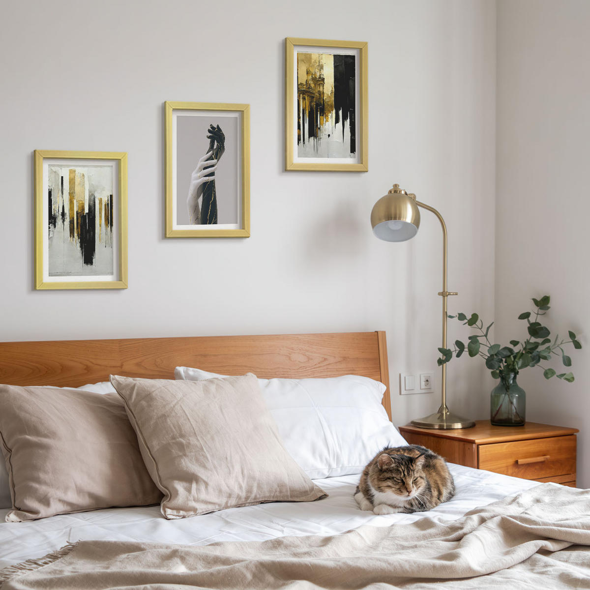 WANDBILDER 3er Set - 20x30 cm Goldrahmen - Abstrakte handgemalte Muster - Goldfarben, Kunststoff (20/30cm) - ArtPrintCave