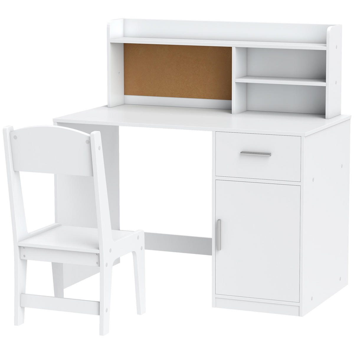 SCHREIBTISCH-SET DE-17563 mit Schrank, Schublade und Korktafel Weiß - Weiß, Holzwerkstoff (90.2/90.8/48.1cm) - ComfortXL