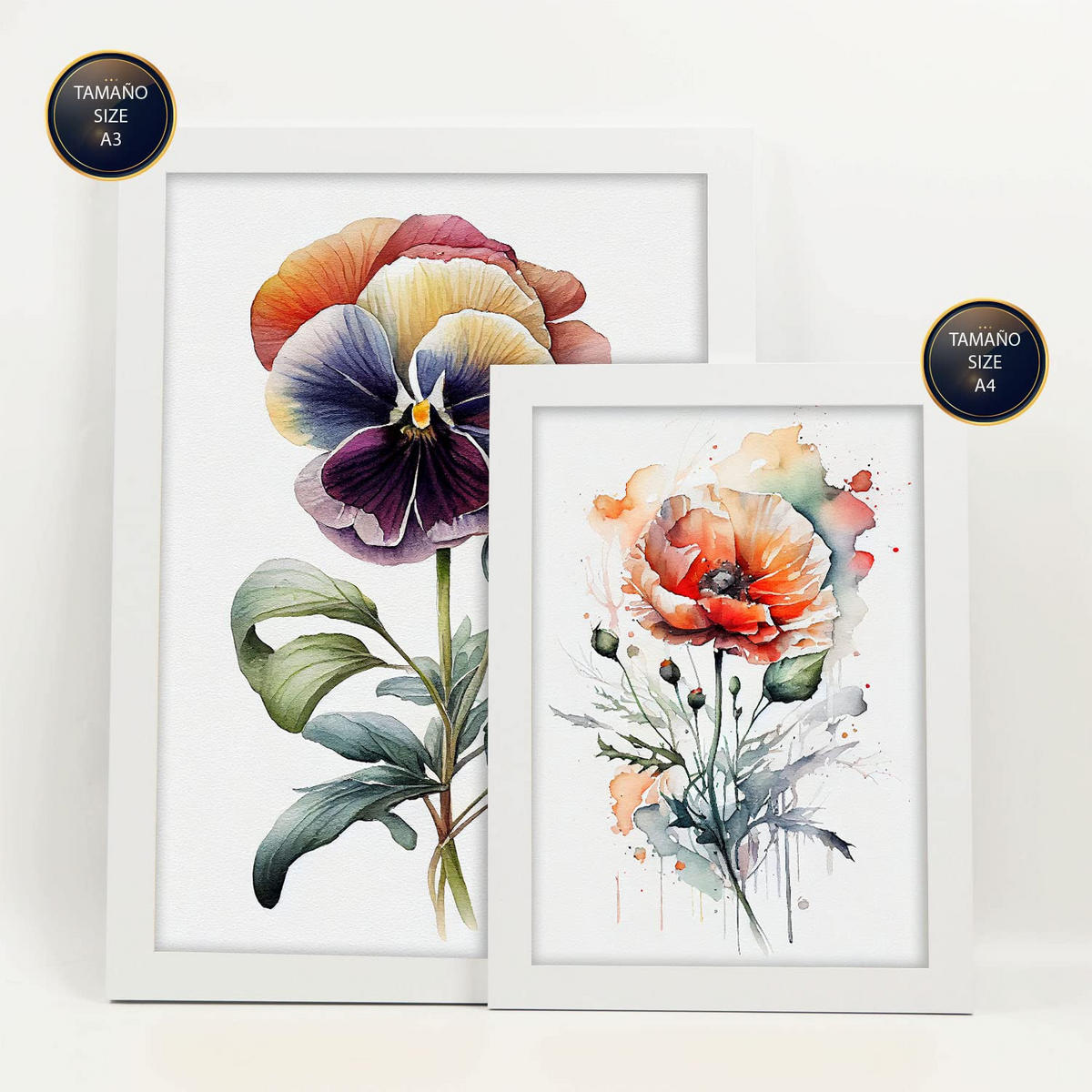 POSTER Set Mit 6 Dunkle Blumen Größe A3 & A4 Weißer Rahmen - Weiß, Papier (29.7/1cm) - Nacnic