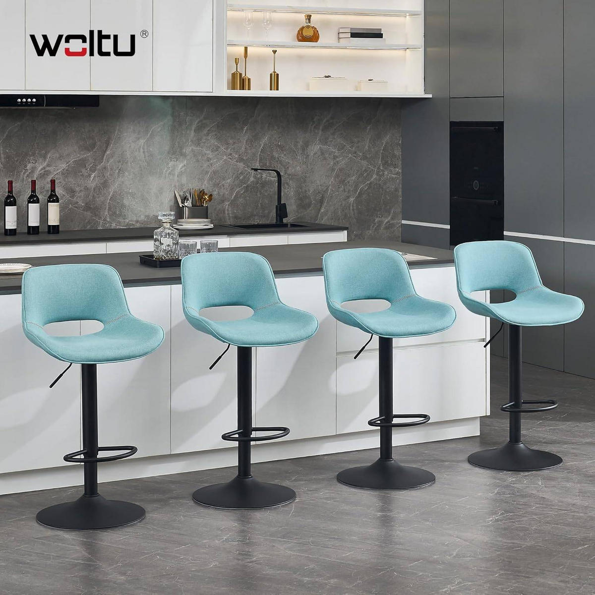 BARHOCKER höhenverstellbar, aus Metall - Blau, Textil/Metall (49/106/49cm) - Woltu