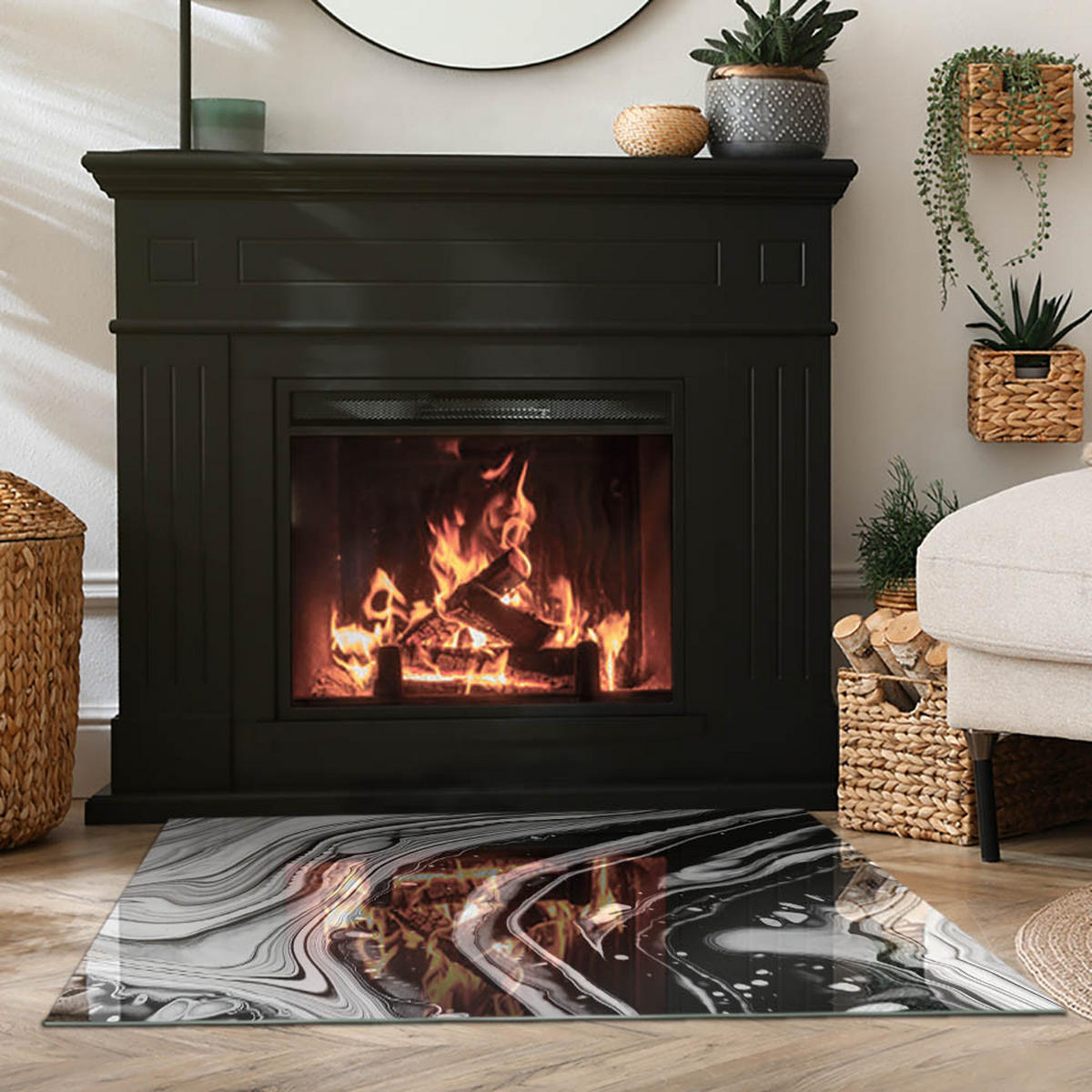 GLASPLATTE für Kamin 100x70 cm Schwarz Weiß - Multicolor, Glas (100/70/0.4cm) - ArtPrintCave