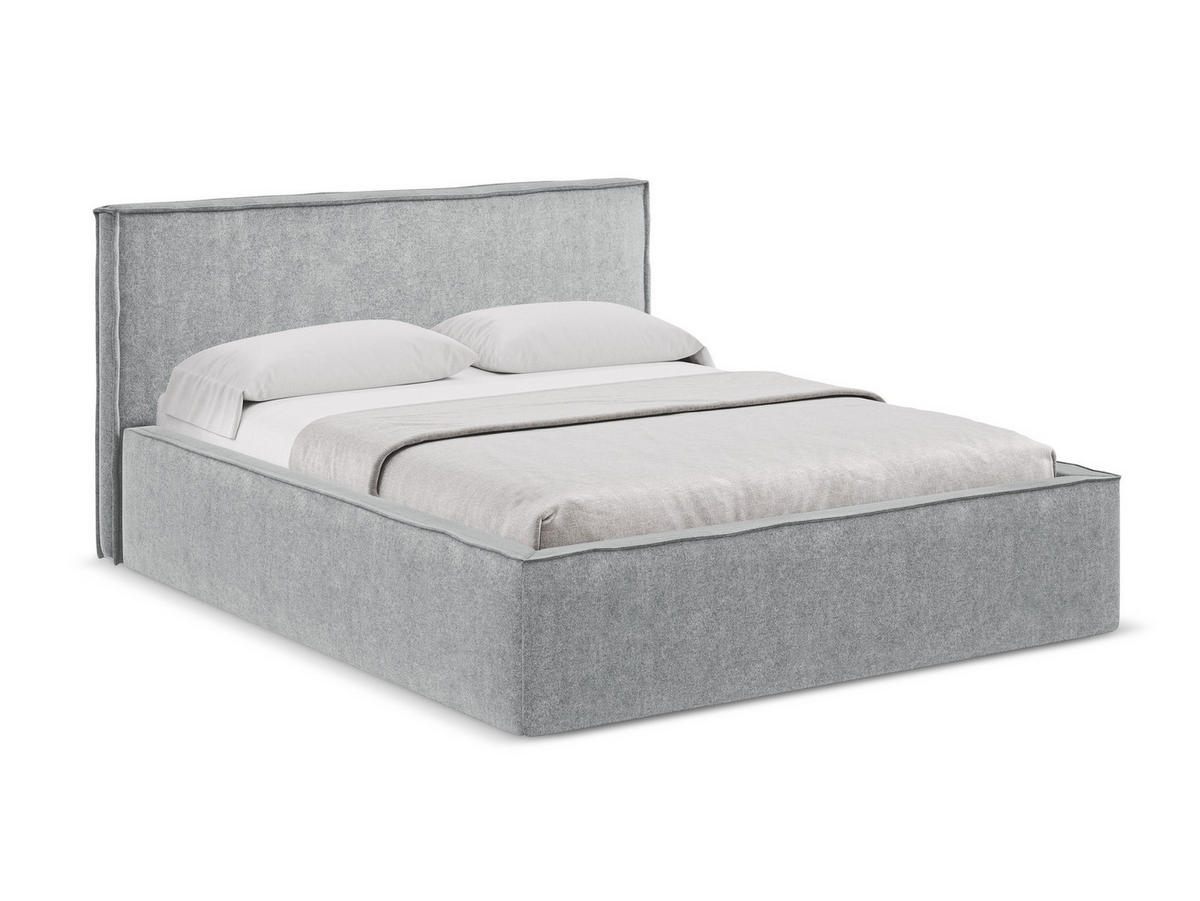 POLSTERBETT mit Bettkasten und Lattenrost 200x228 Grau - Silberfarben/Schwarz, Kunststoff/Textil (180/200cm) - Makamii