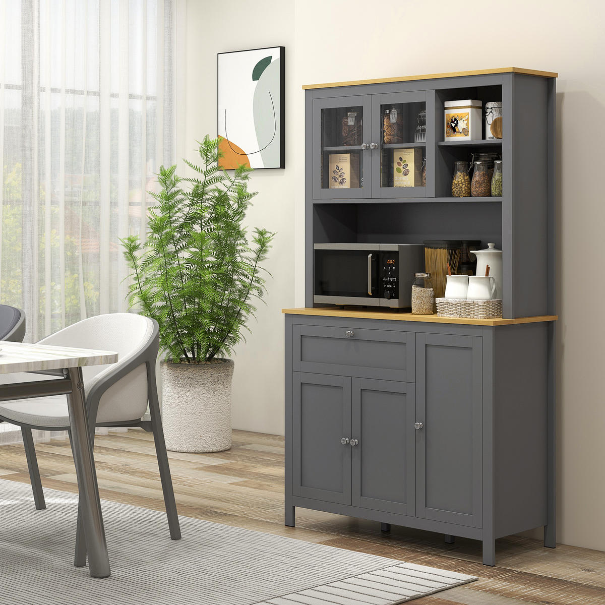 BUFFET DE-11110 2 Glastüren & Schublade mit Kabeldurchlass Grau - Grau, Holzwerkstoff (40/180/100cm) - ComfortXL