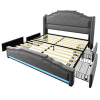 POLSTERBETT 140X200 cm mit LED-Beleuchtung, USB C,Lattenrost,Schubladen,Matratze - Grau, Holz (140/200cm) - FLIEKS