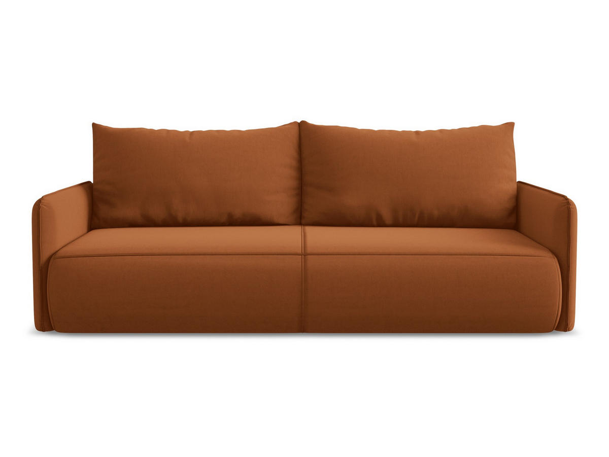 3-SITZER SOFA mit Schlaffunktion Samt Stoff Orange - Terra cotta/Schwarz, Kunststoff/Textil (216/86/105cm) - Makamii