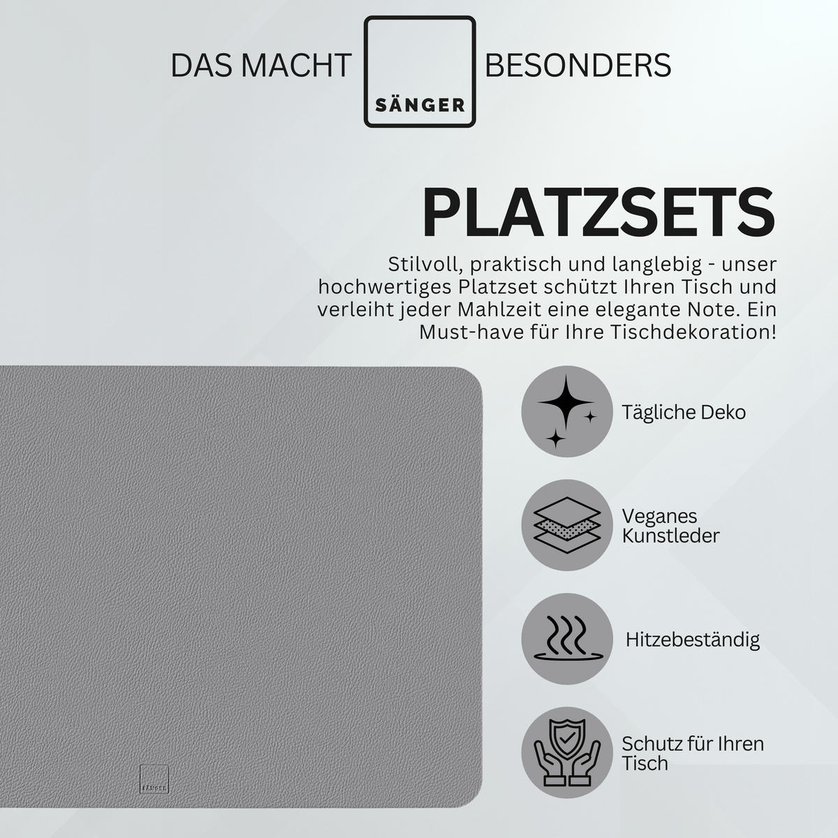 TISCHSET - Kunstleder - Doppelseitig - Schwarz/Hellgrau - Rechteckig - 44,5x30cm - 12 Stück - Hellgrau/Schwarz, Kunststoff (44.5/30cm) - Sänger