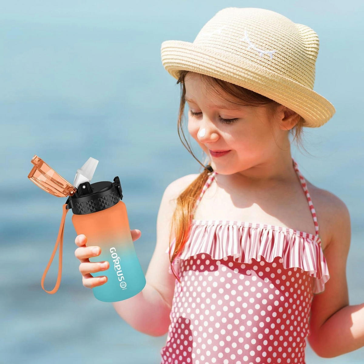 TRINKFLASCHE Kinder 350 ml mit Strohhalm und Zeitmarkierung - Multicolor, Kunststoff (7/16.5cm)