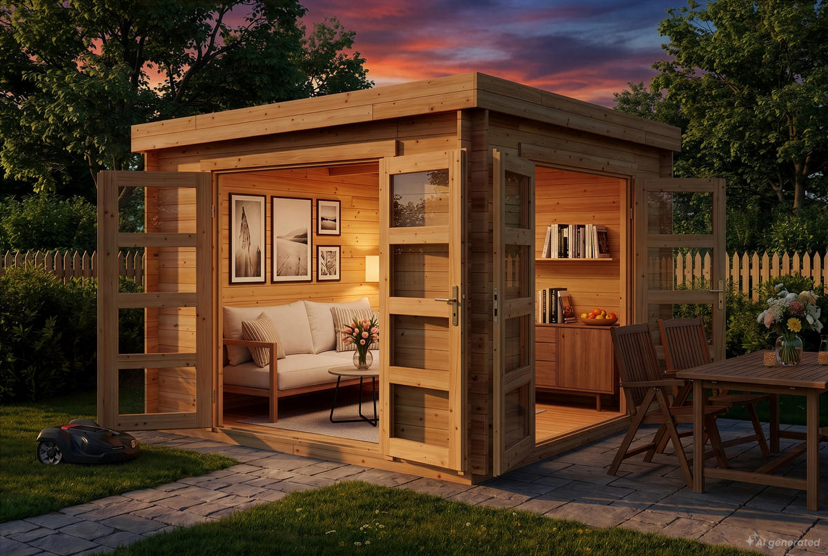 GARTENHAUS Holz Komplettset - Paloma Beach - Naturfarben, Holz (298/228/298cm) - Alpholz