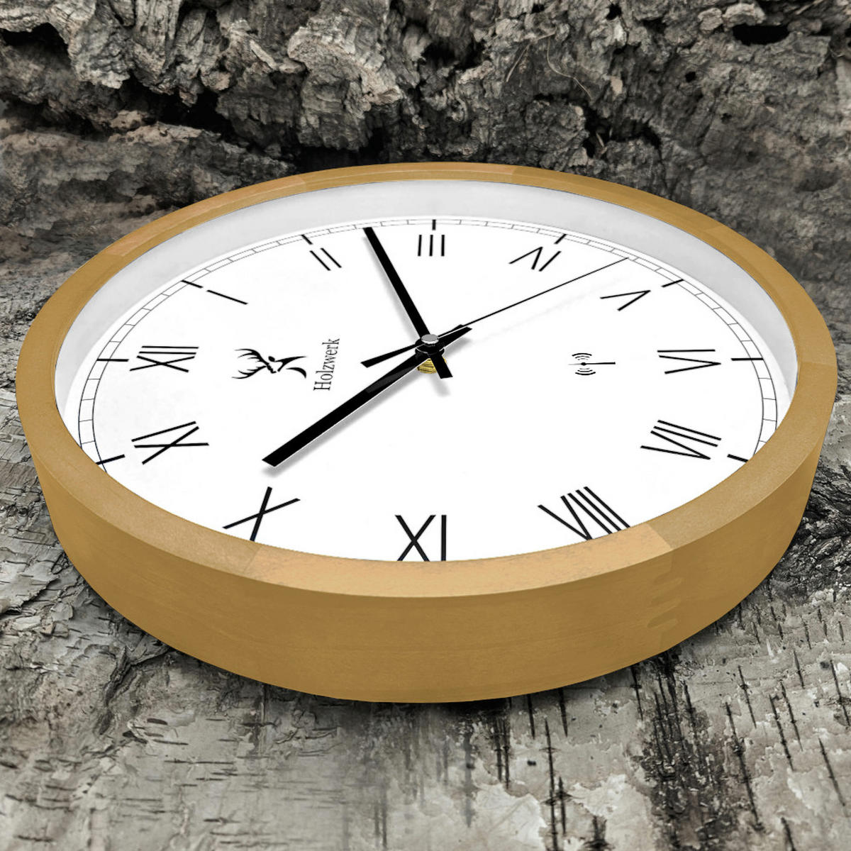 WANDUHR Holz Designer FREIBURG (FUNK) Loft Wand Uhr, beige, weiß - Beige/Schwarz, Glas/Holz (30/30/4.2cm) - Holzwerk