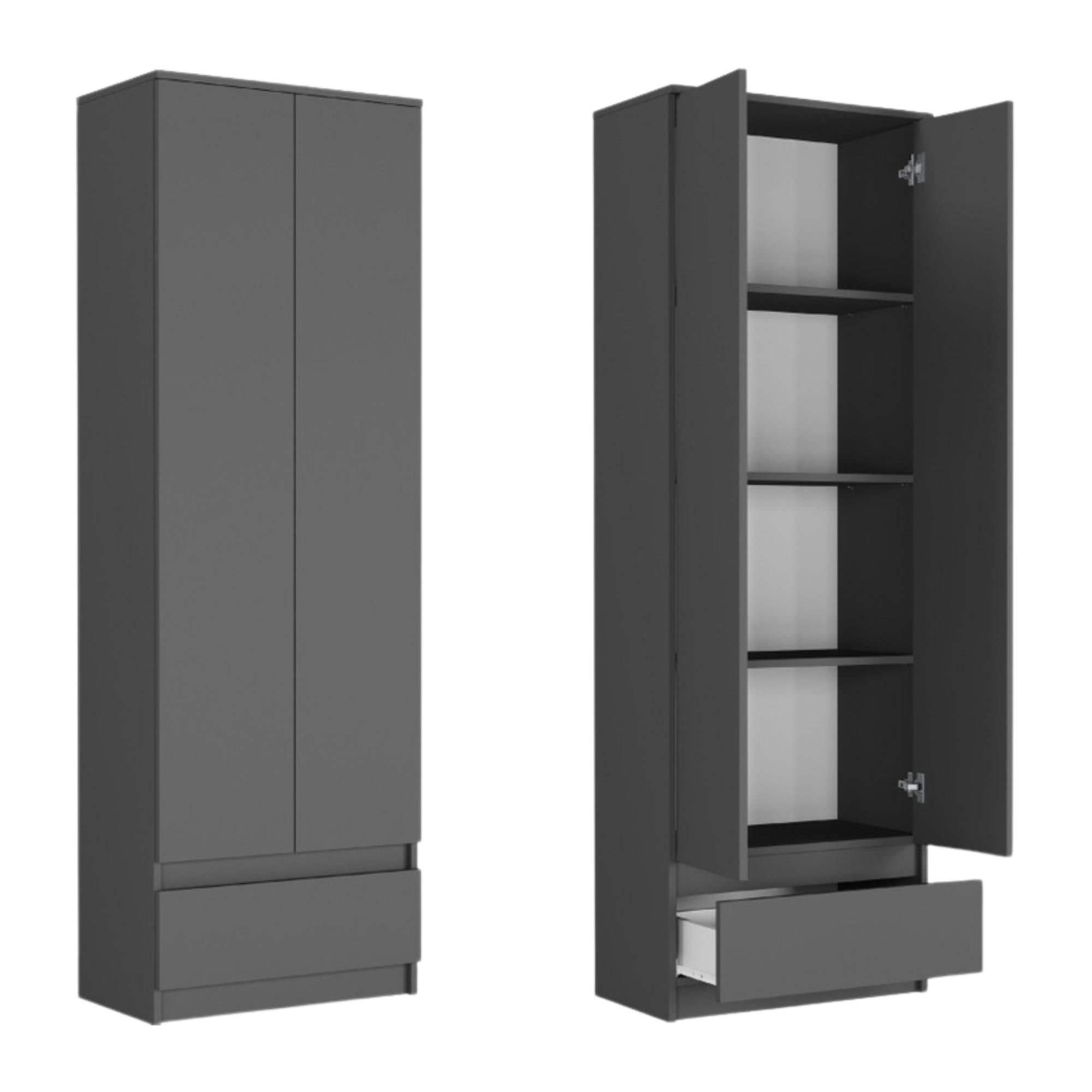 KLEIDERSCHRANK mit 2 Türen, 3 Einlegeböden, und 1 Schubkasten in Anthrazit - Anthrazit, Holzwerkstoff (60/180/35cm) - Home Collective