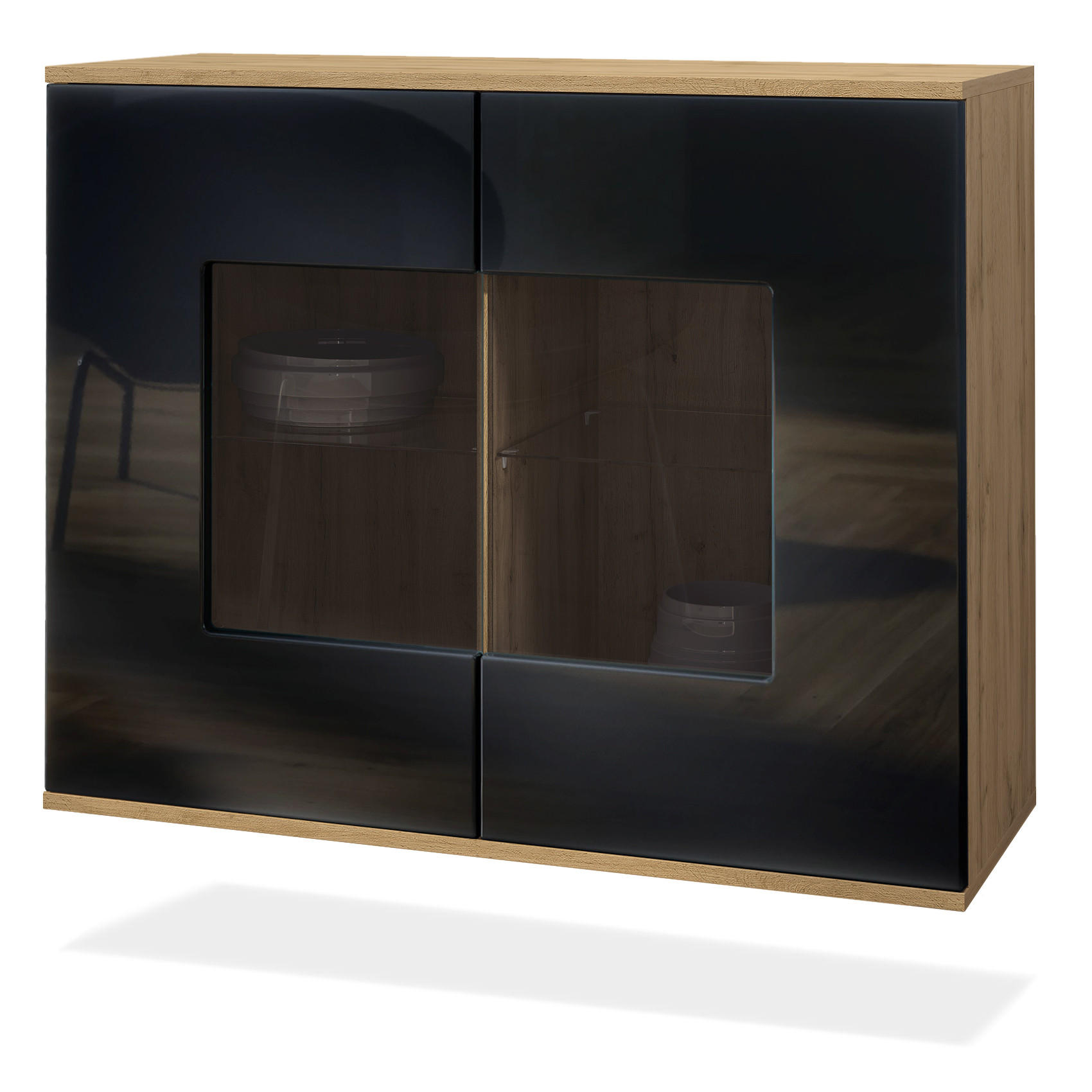 Vladon Kommode Schwarz Hochglanz 92.5x73.5x35 cm