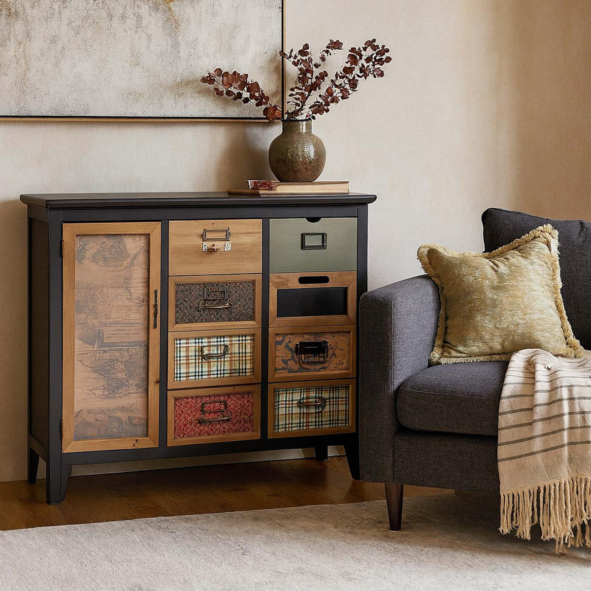 APOTHEKERKOMMODE Schwarz - Schwarz, Holz (91/80/40cm) - MCW