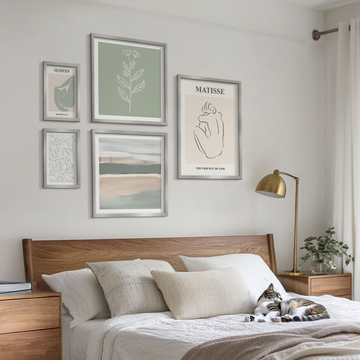 WANDBILDER 5er Set - 50x50 cm & 20x30 cm & 40x60 cm Silberner Rahmen - Abstrakte Pflanzenformen - Silberfarben, Kunststoff (40/60cm) - ArtPrintCave
