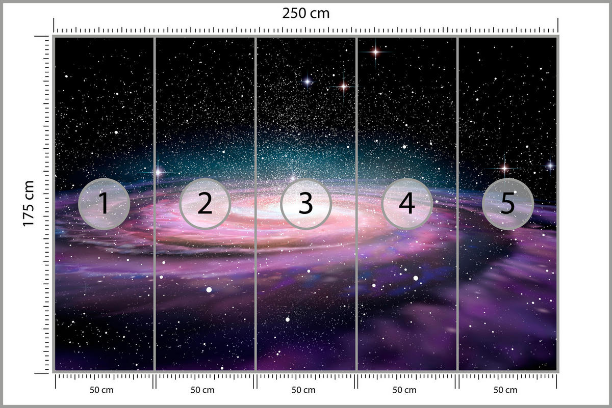 FOTOTAPETE für Jugendzimmer Spirale Sterne Galaxie Kosmos 250x175 - Violett/Schwarz, Papier (250/175cm) - Muralo