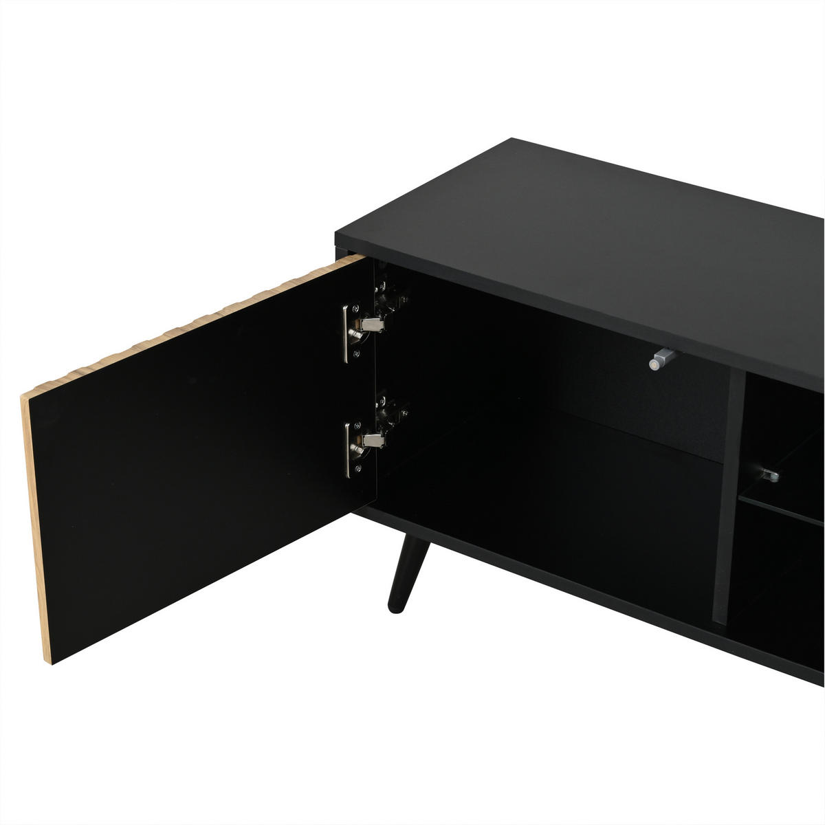 TV-LOWBOARD 175x31x43,5 cm Holz Schwarz LED 3 Schränke Stauraum - Naturfarben, Holzwerkstoff (31/43.5/175cm) - FLIEKS