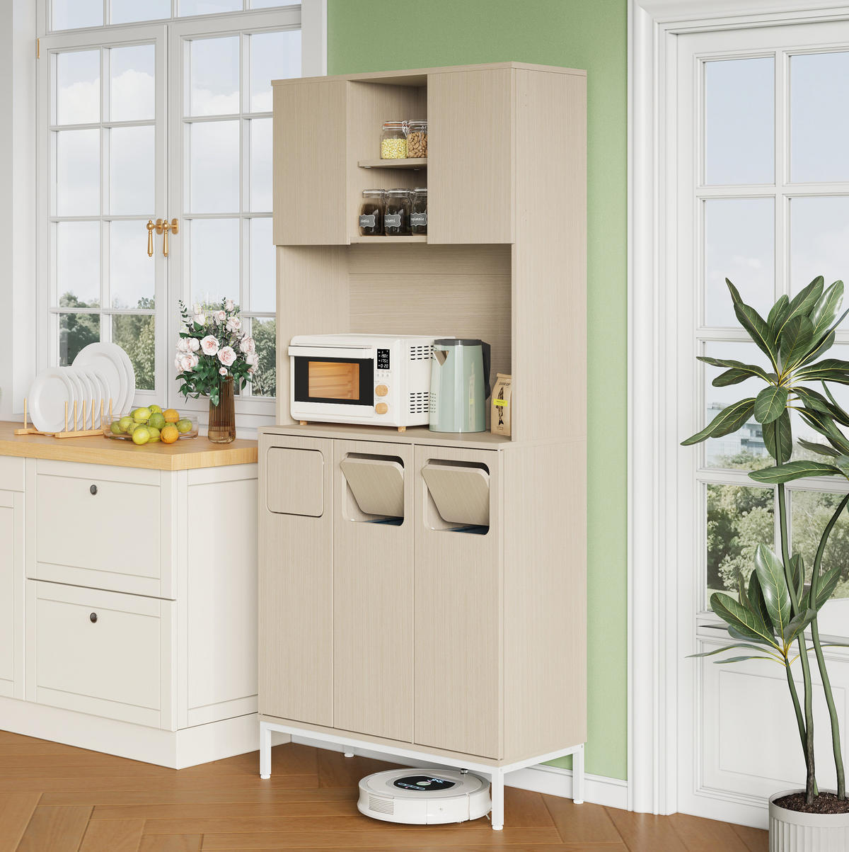 BUFFET 80/181/35 cm Weiß aus MDF mit Mikrowellenfach - Weiß, Holzwerkstoff (35/181/80cm) - OKMYHOME