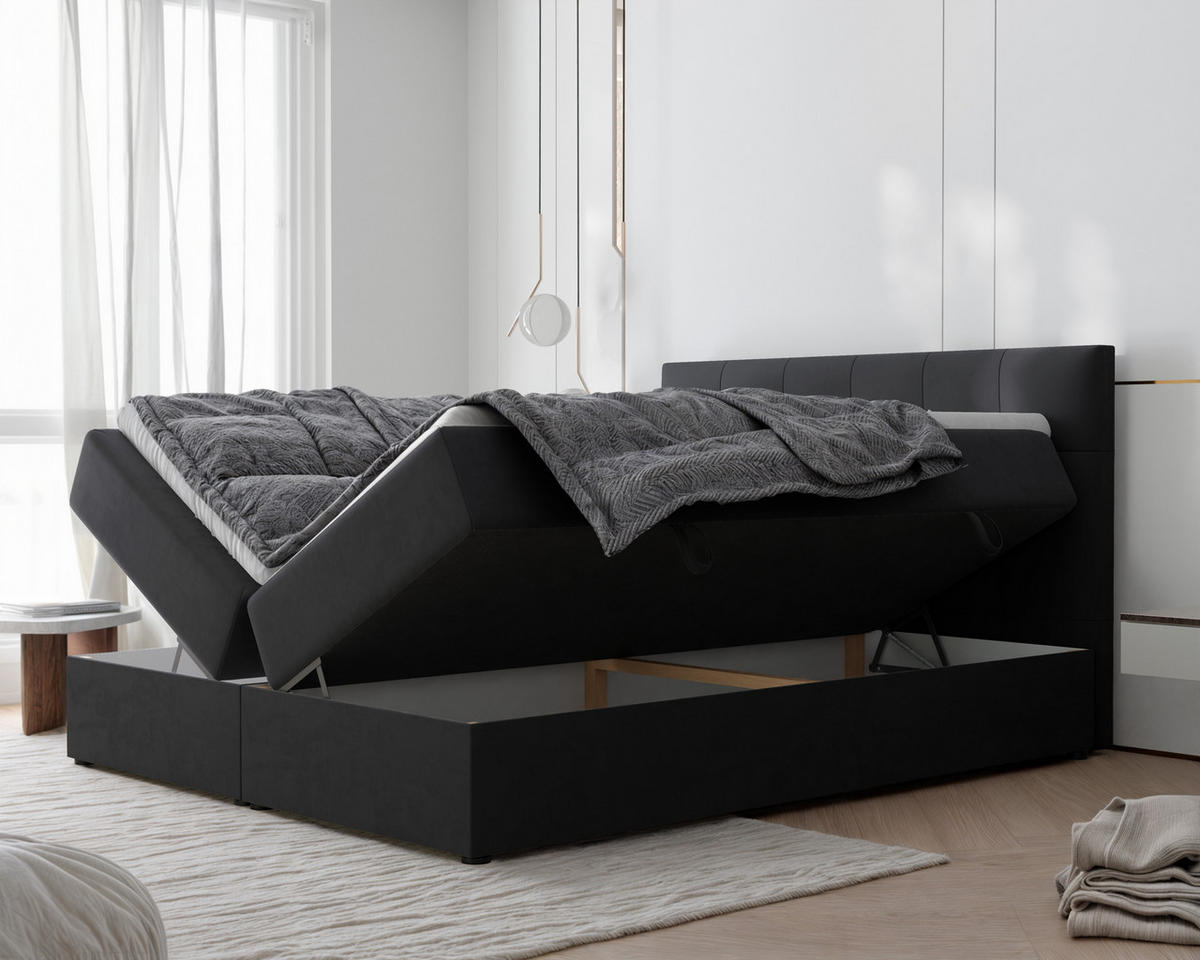 BOXBETT RENZO 200/200 cm mit Matratze und Topper, Grau - Grau, Holzwerkstoff/Textil (200/200cm) - Idohome