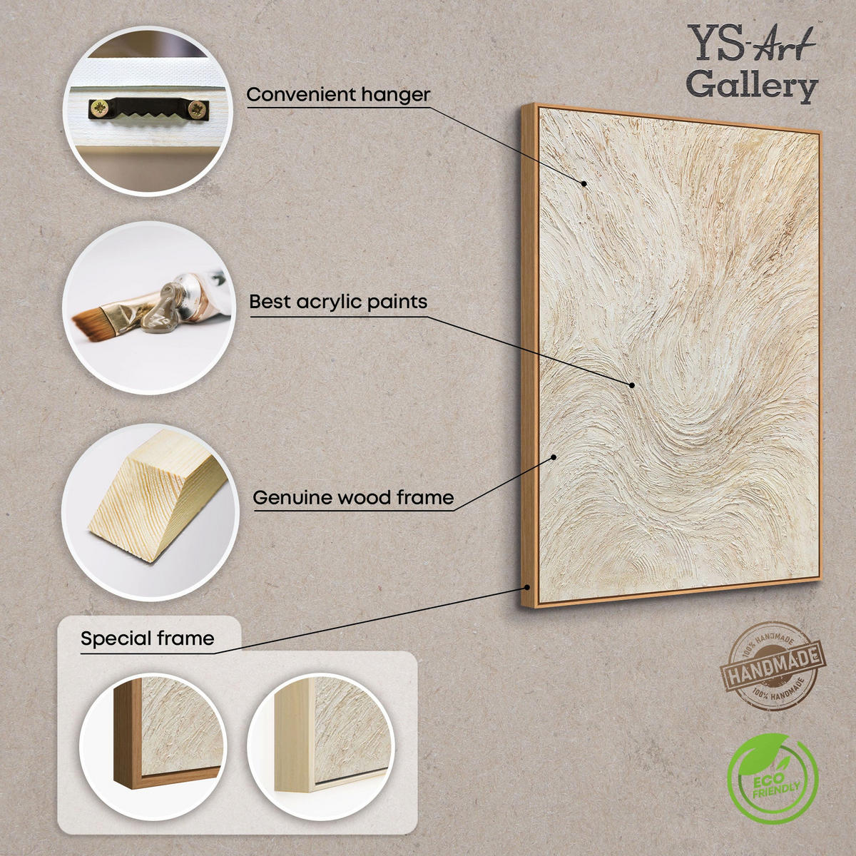 GEMÄLDE Baumstrom Schattenfugenrahmen Beige 140x100 cm - Beige, Holz (140/100cm) - YS-art gallery