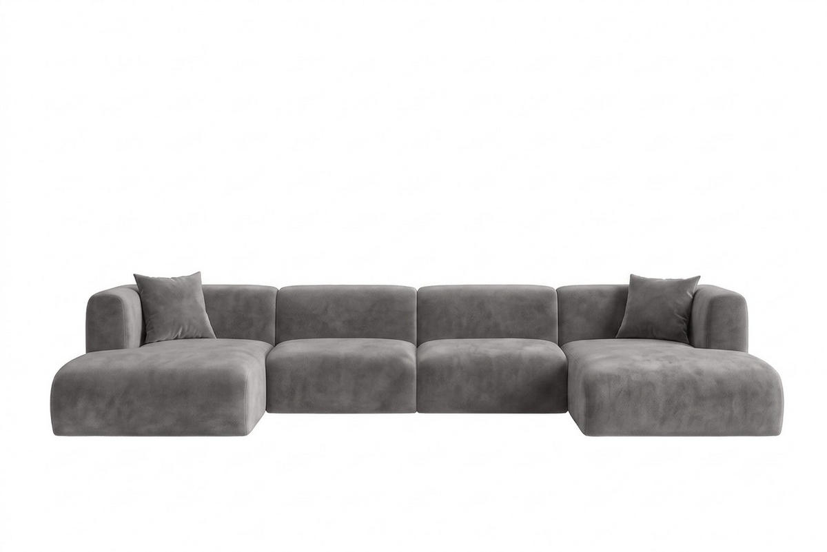ECKSOFA U-Form, Velvet-Stoff Bluvel, Aschgrau, GRETA - Grau, Holz (408/70/179cm) - Kaiser Möbel