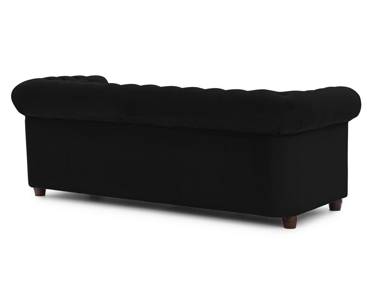 CHESTERFIELD-SOFA 3-sitzer Cleo Blink Schwarz Samt mit Kristallsteppung und braunen Massivholzfüßen - Schwarz/Braun, Holz/Textil (203/72/86cm) - S-Style Möbel