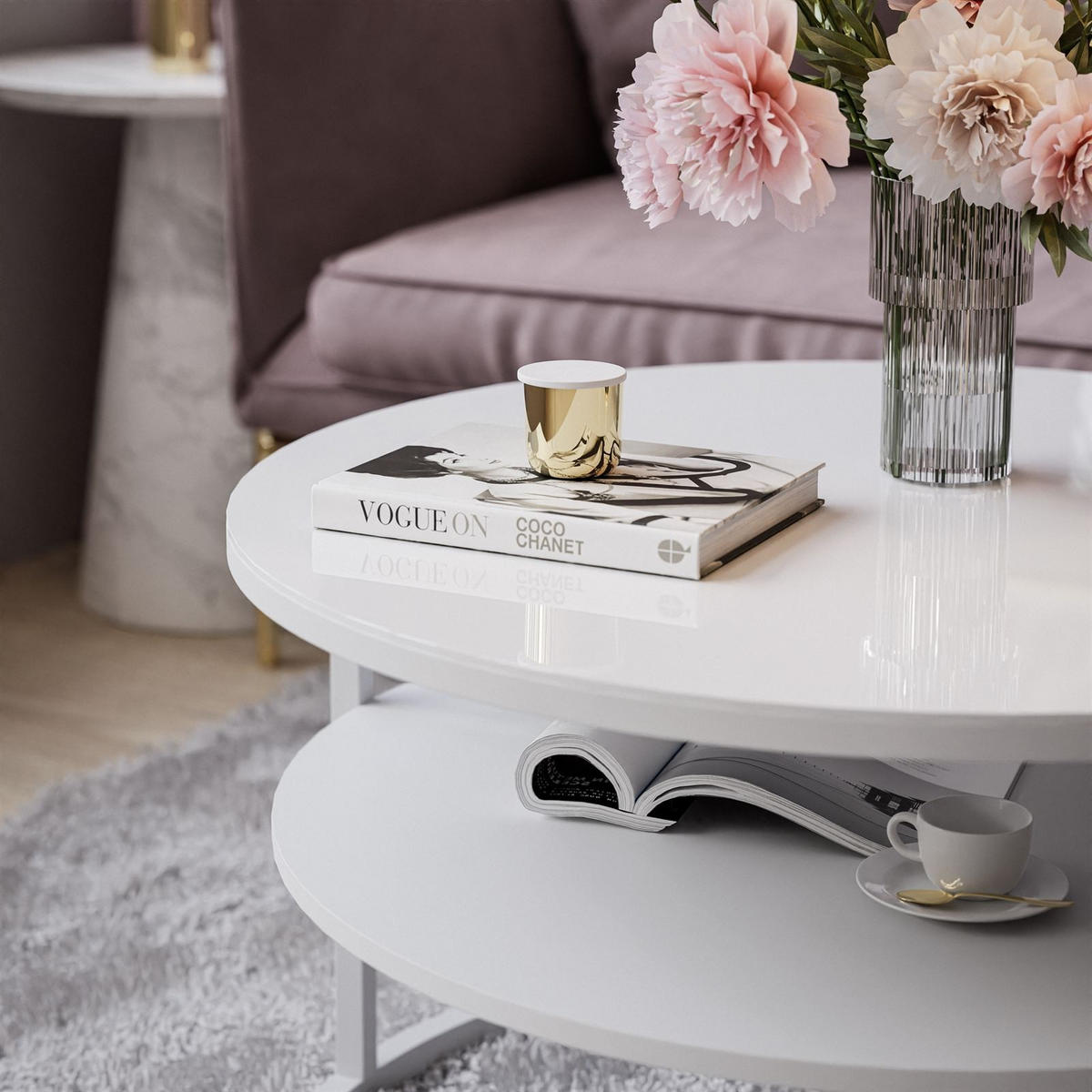 COUCHTISCH CIRI GLASS mit Regal - Weiß, Glas (70/70/47.4cm) - Lookway