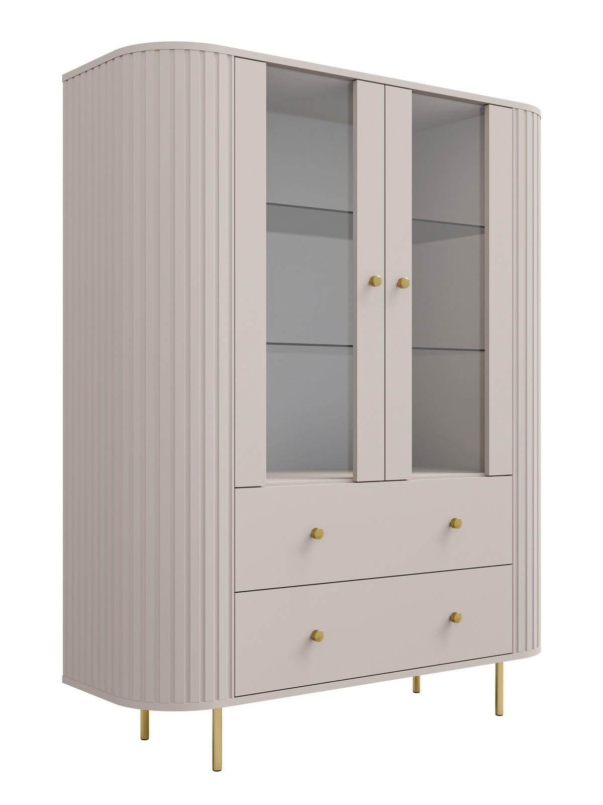 VITRINE mit Glas 2 Schubladen OVI - Beige, Holzwerkstoff (123/155/42cm) - Compleo24