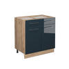 KÜCHENUNTERSCHRANK Fame-Line Dunkelblau Hochglanz 80 cm ohne AP - Honigeiche/Eiche Wotan, Holzwerkstoff (80/82/51.6cm) - Vicco